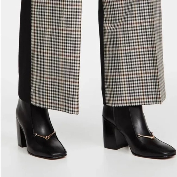 Tory Burch Equestrian Link Horse bit Navy Burgundy Leather Ankle Booties Sz 7 - Picture 16 of 16